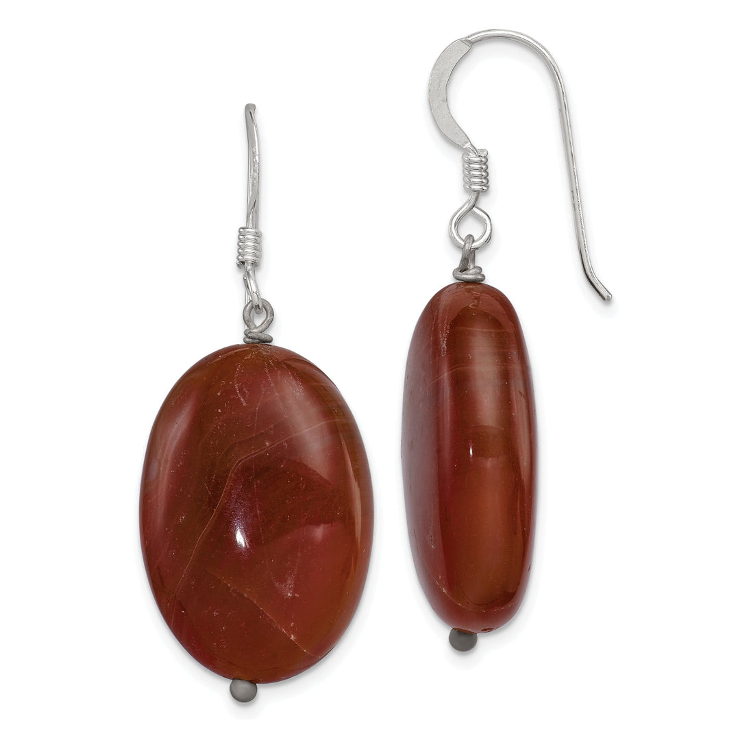 Silver Brown Sardonyx Dangle Hook Earrings