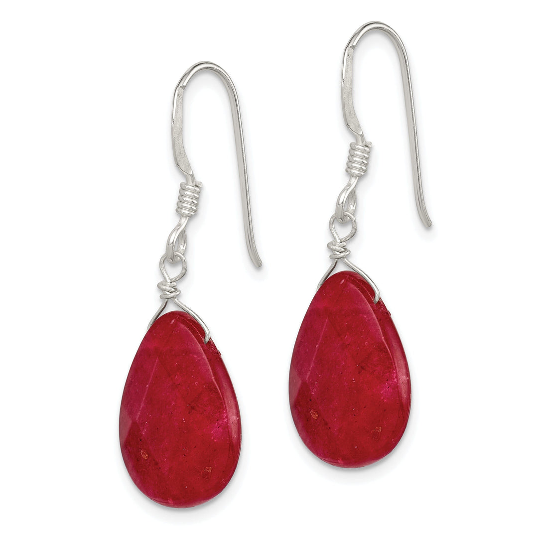 Silver Shepherds Hook Red Jade Dangle Earrings