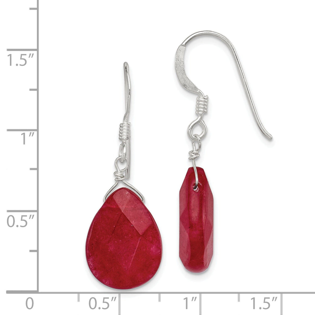 Silver Shepherds Hook Red Jade Dangle Earrings