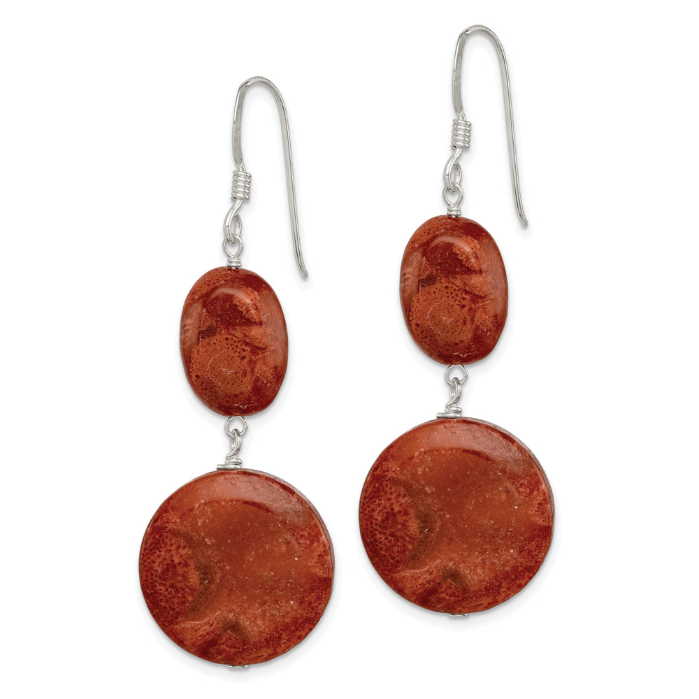 Silver Reconstituted Red Coral Dangle Earrings