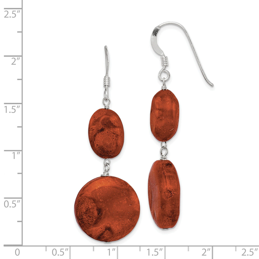 Silver Reconstituted Red Coral Dangle Earrings