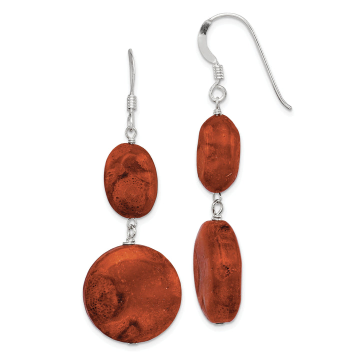 Silver Reconstituted Red Coral Dangle Earrings