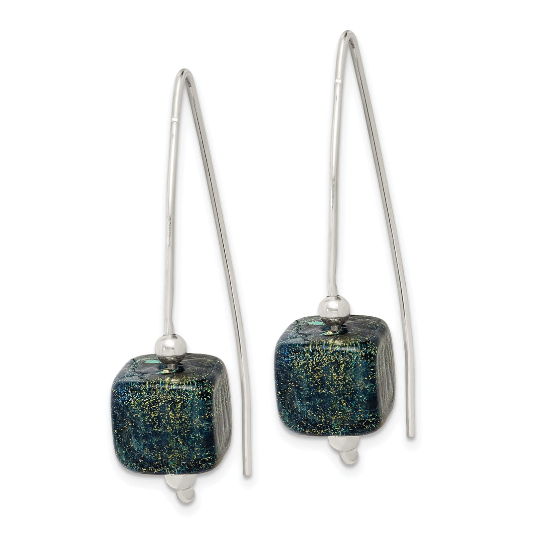 Silver Blue Dichroic Glass Thread Earrings