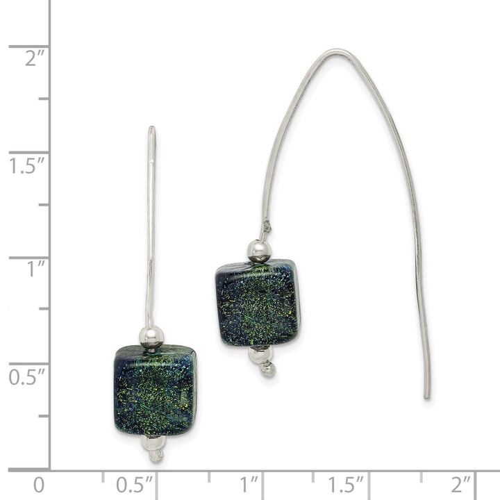 Silver Blue Dichroic Glass Thread Earrings