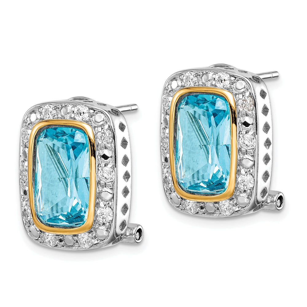 Silver Gold Blue Clear C.Z Omega Clip Earrings