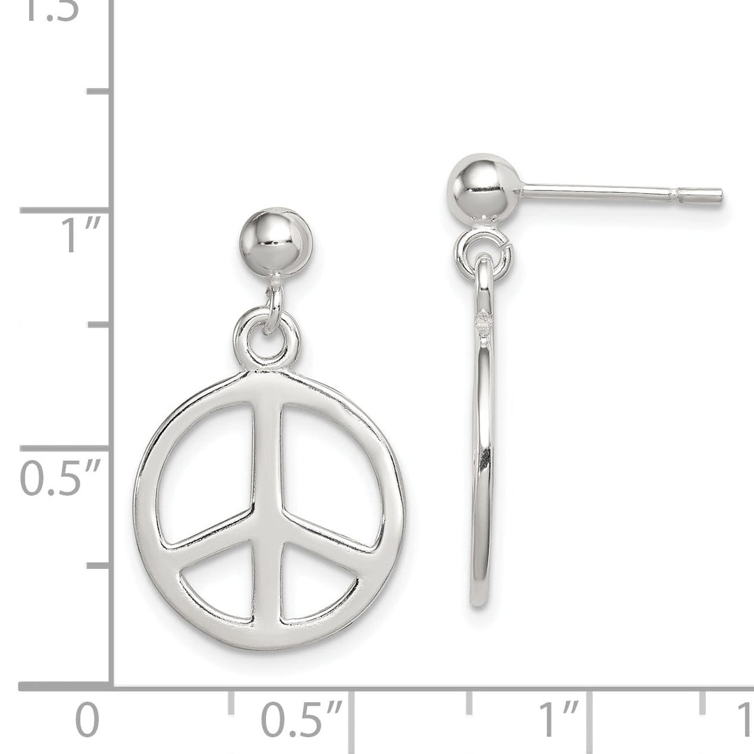 Silver Polished Peace Sign Dangle Post Earrings