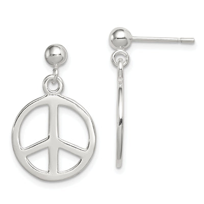 Silver Polished Peace Sign Dangle Post Earrings