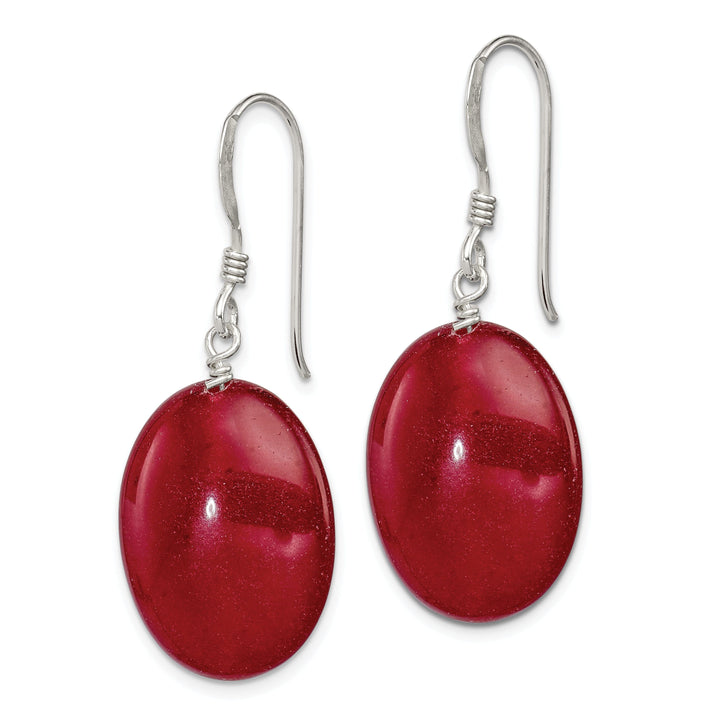 Sterling Silver Red Jade Dangle Earrings