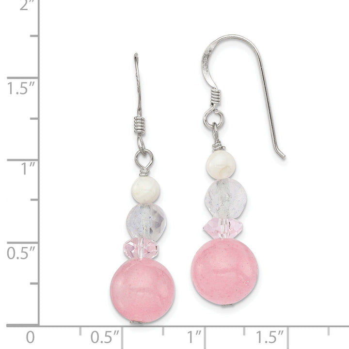 Silver Pink White Crystals Jade Pearl Earrings