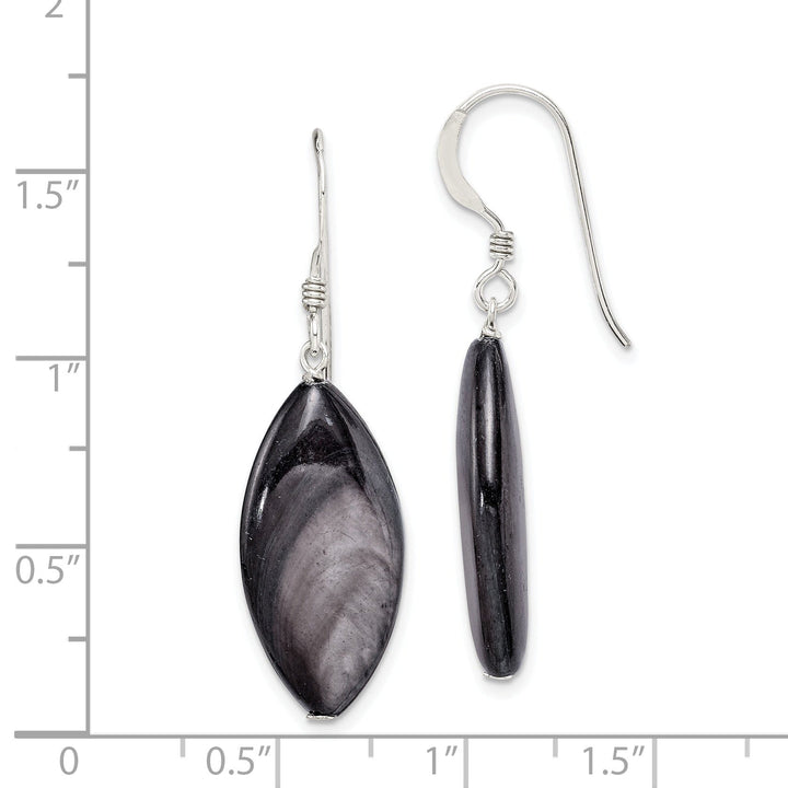 Silver Dark Grey Mother of Pearl Dangle Earring