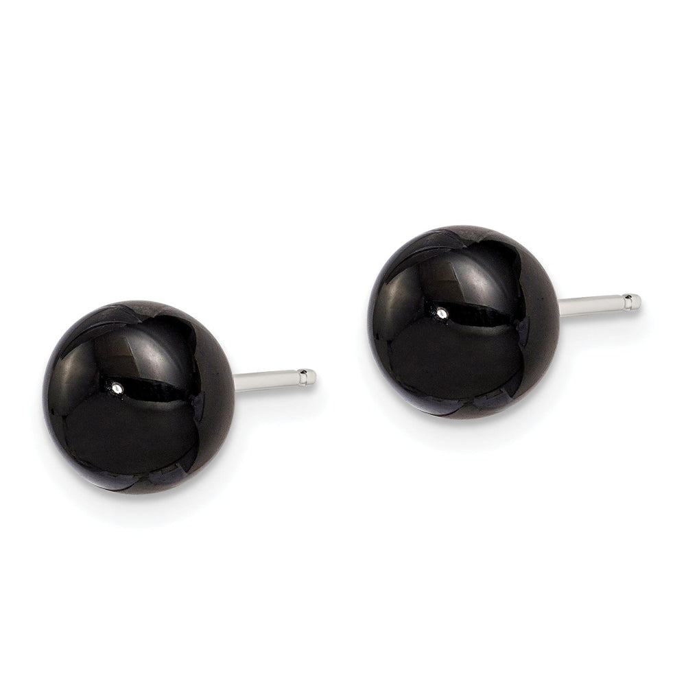 Sterling Silver Button Black Agate Post Earring