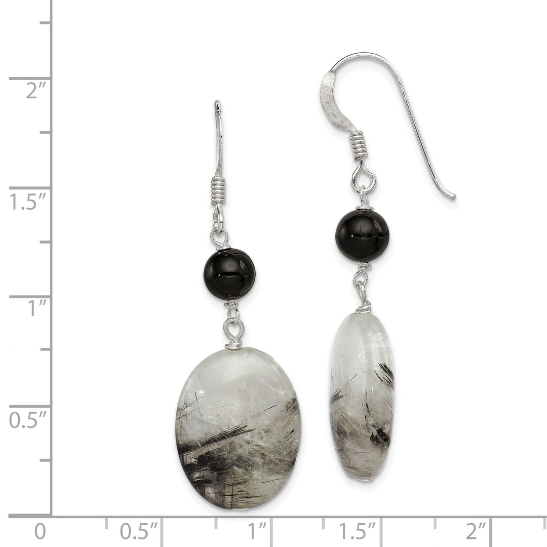 Silver Black Crystal Tourmalinated Earrings