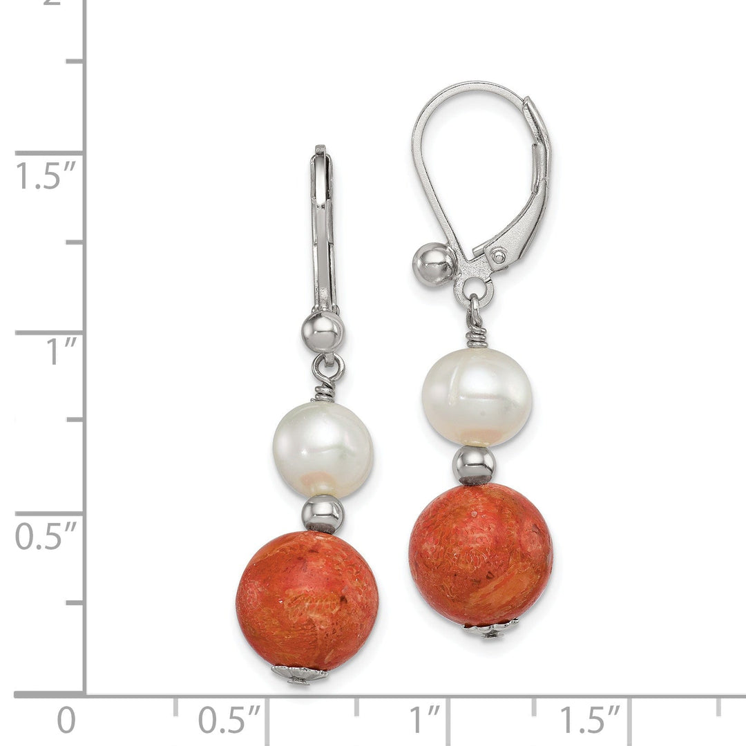 Silver Pearl Stabilized Red Coral Earrings