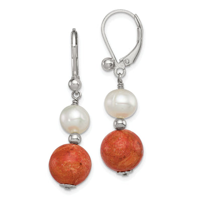 Silver Pearl Stabilized Red Coral Earrings