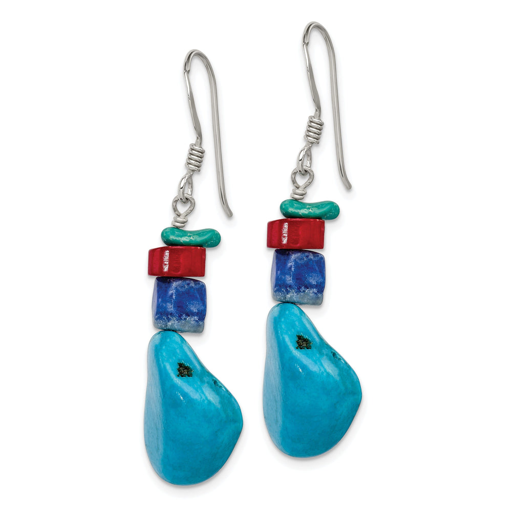 Silver Coral Howlite Lapis Turquoise Earrings