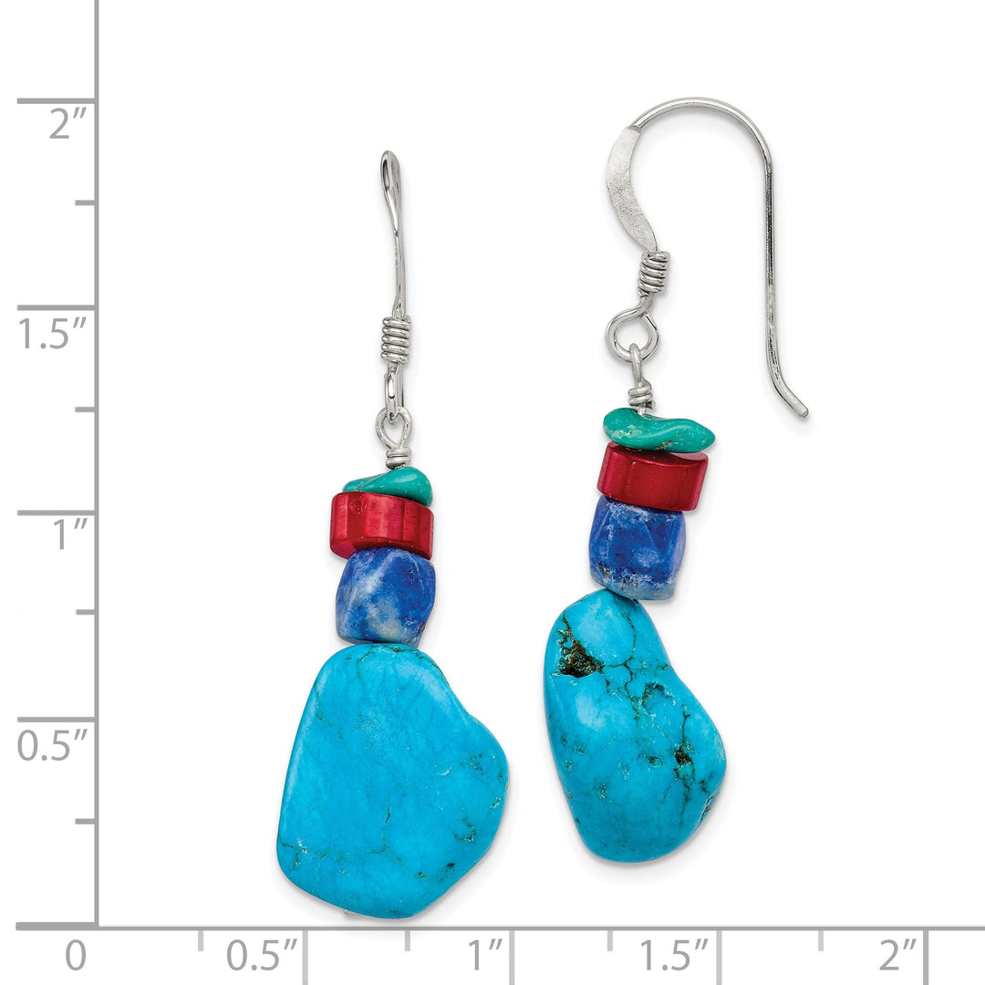 Silver Coral Howlite Lapis Turquoise Earrings