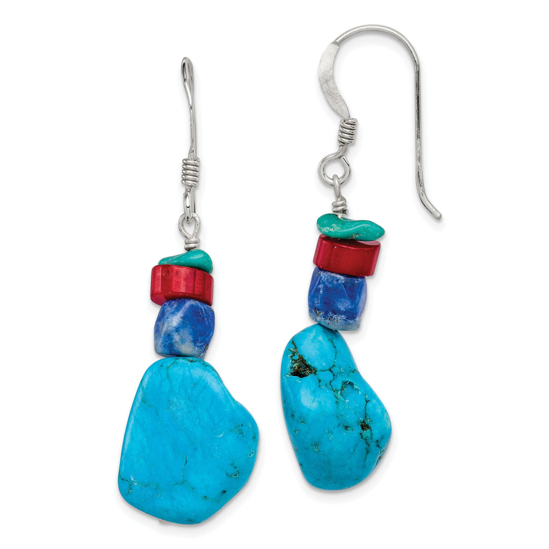 Silver Coral Howlite Lapis Turquoise Earrings