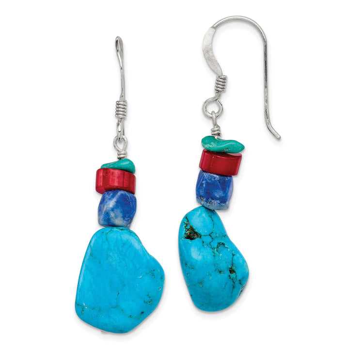 Silver Coral Howlite Lapis Turquoise Earrings