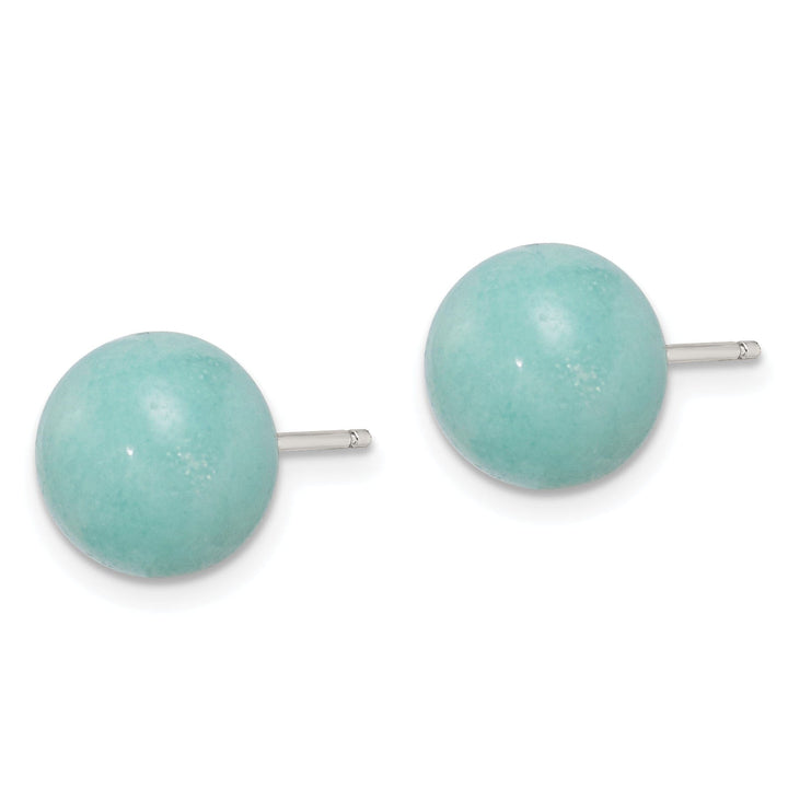 Silver Genuine Button Amazonite Post Earrings