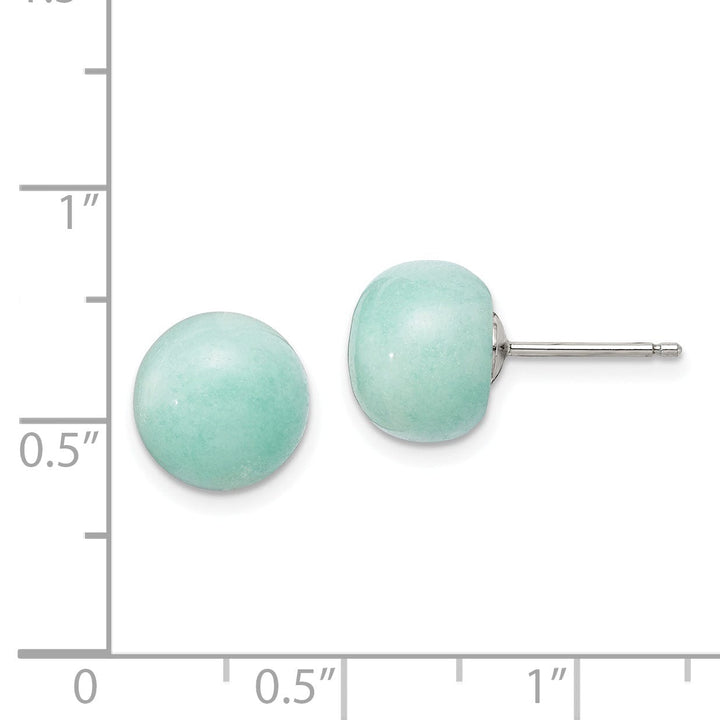 Silver Genuine Button Amazonite Post Earrings