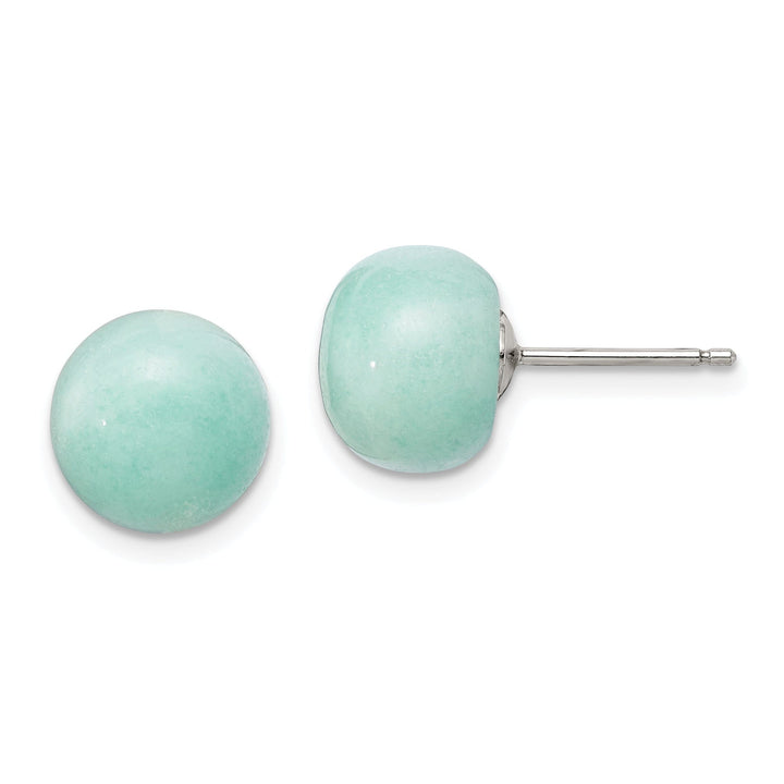 Silver Genuine Button Amazonite Post Earrings