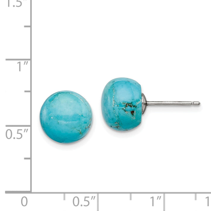 Silver Button Genuine Turquoise Post Earrings