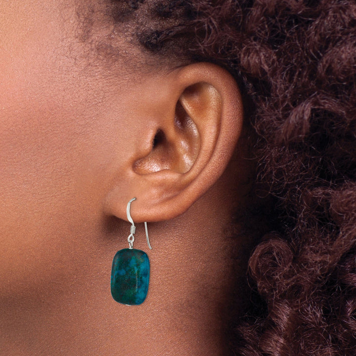 Silver Genuine Chrysocolla Drop Earrings