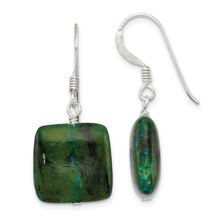 Silver Genuine Chrysocolla Drop Earrings