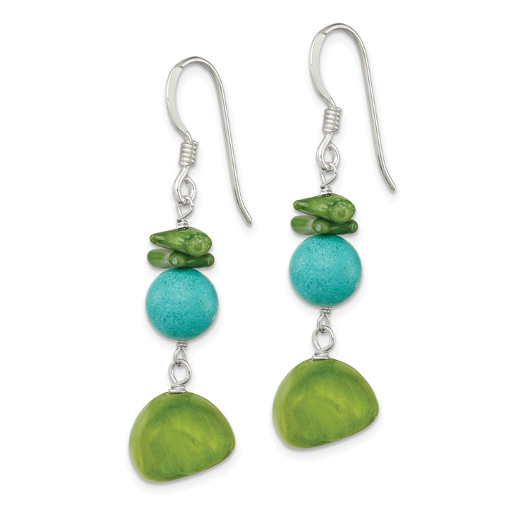 Silver Jade Green Coral Howlite Dangle Earrings