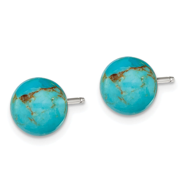 Silver Button Genuine Turquoise Post Earrings