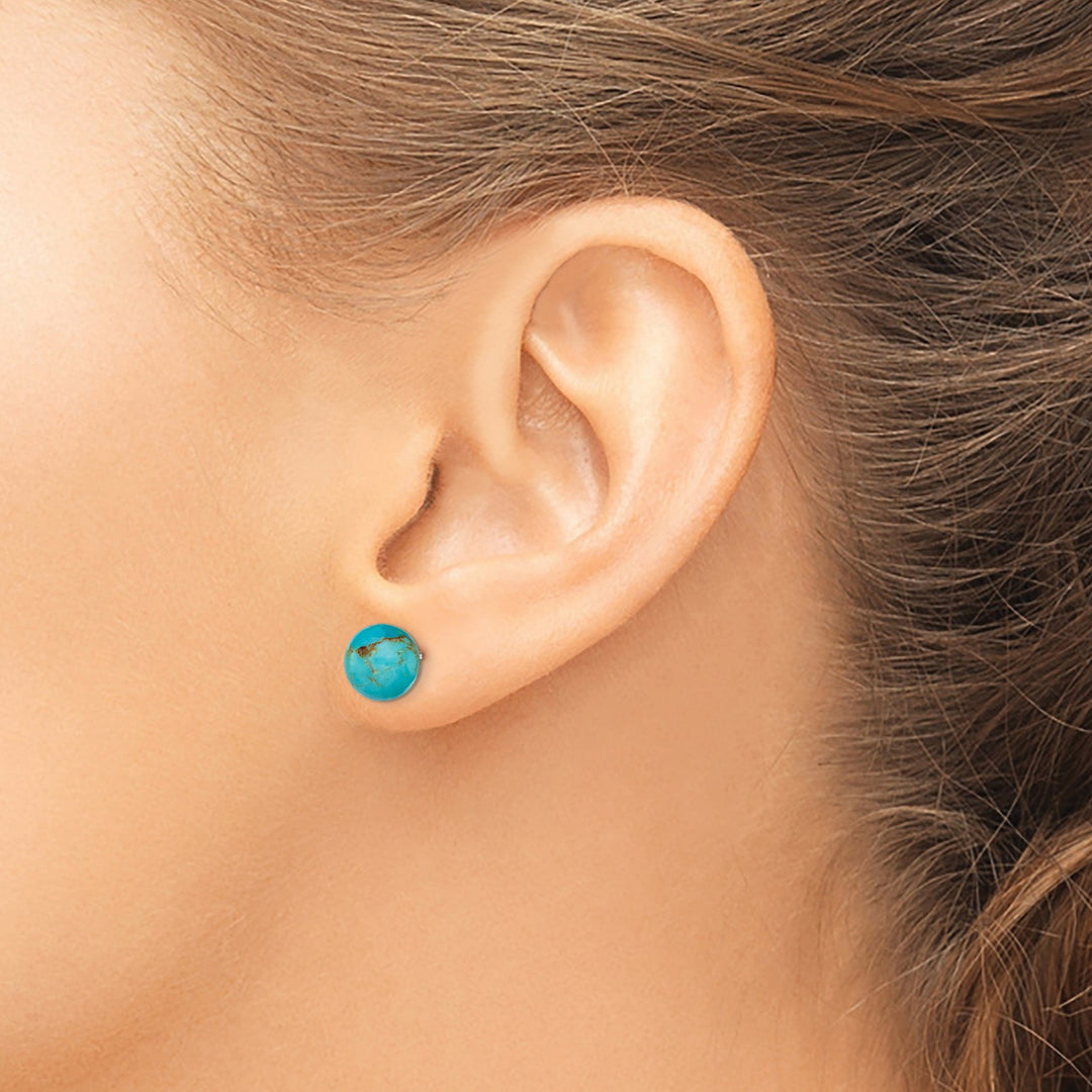 Silver Button Genuine Turquoise Post Earrings