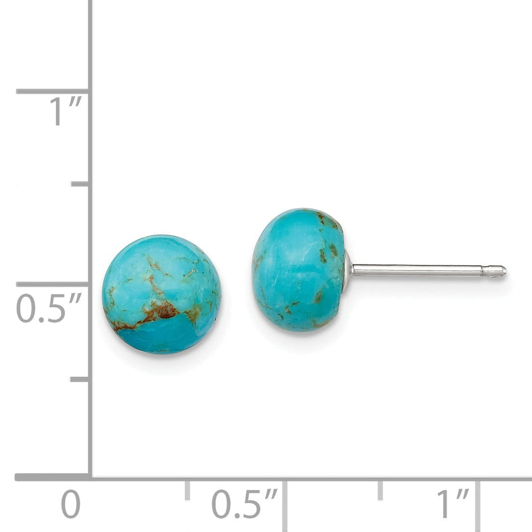 Silver Button Genuine Turquoise Post Earrings