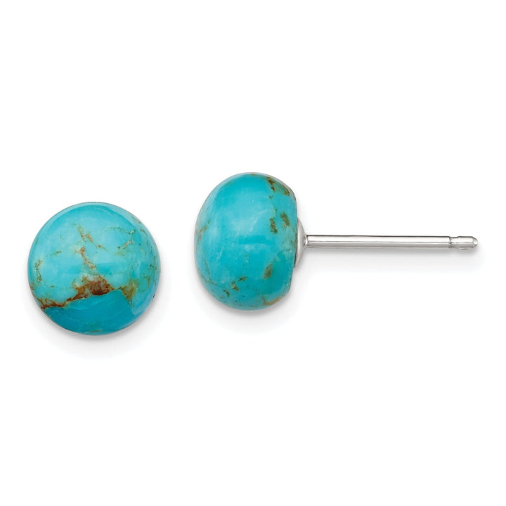 Silver Button Genuine Turquoise Post Earrings