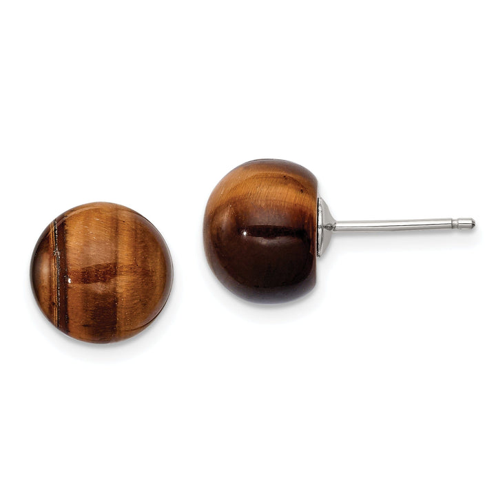 Sterling Silver Button Tiger Eye Post Earrings