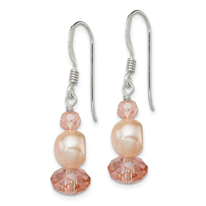 Silver Peach Crystal Pearl Drop Earrings