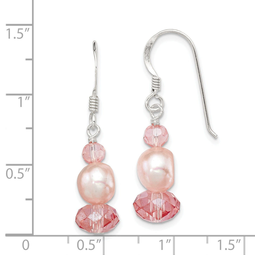 Silver Peach Crystal Pearl Drop Earrings