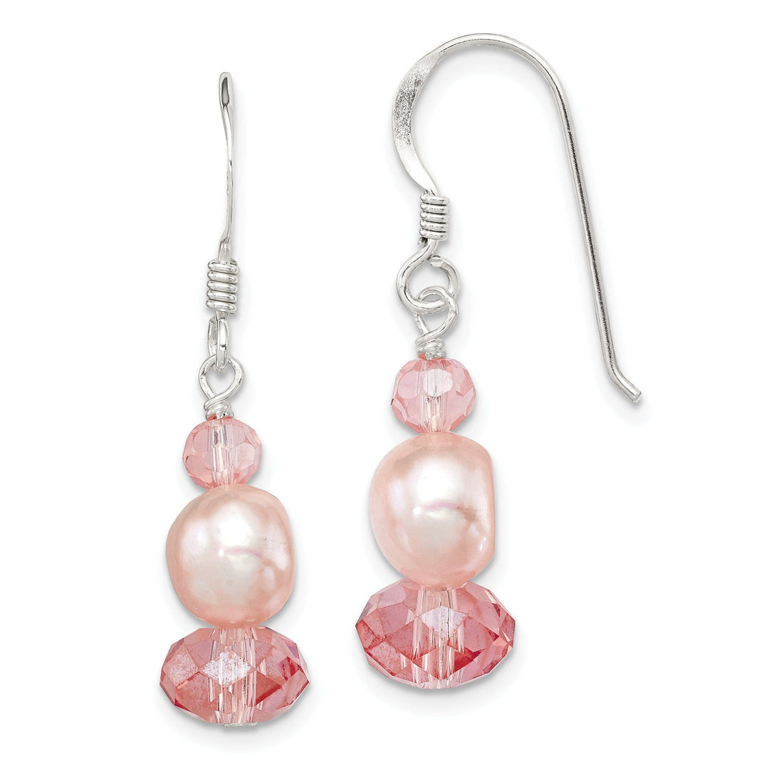 Silver Peach Crystal Pearl Drop Earrings