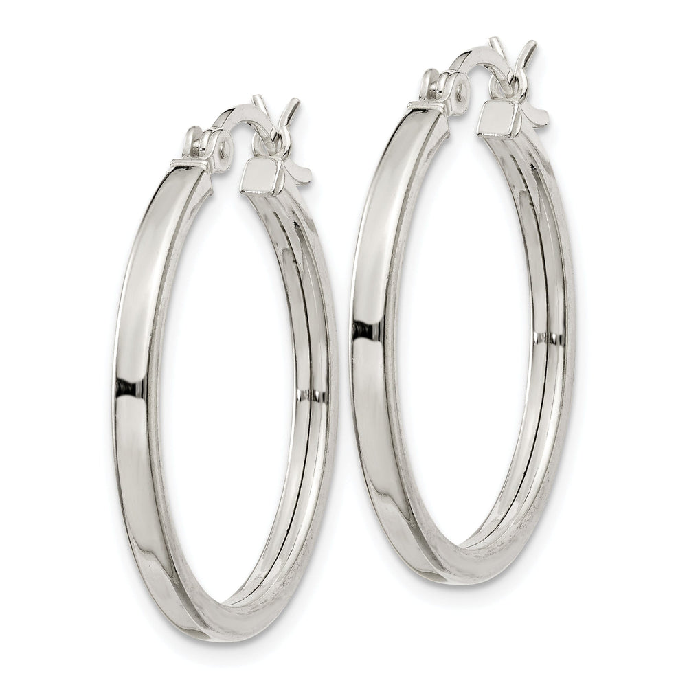 Silver Polished Hollow Hoop Hinged Back Earring