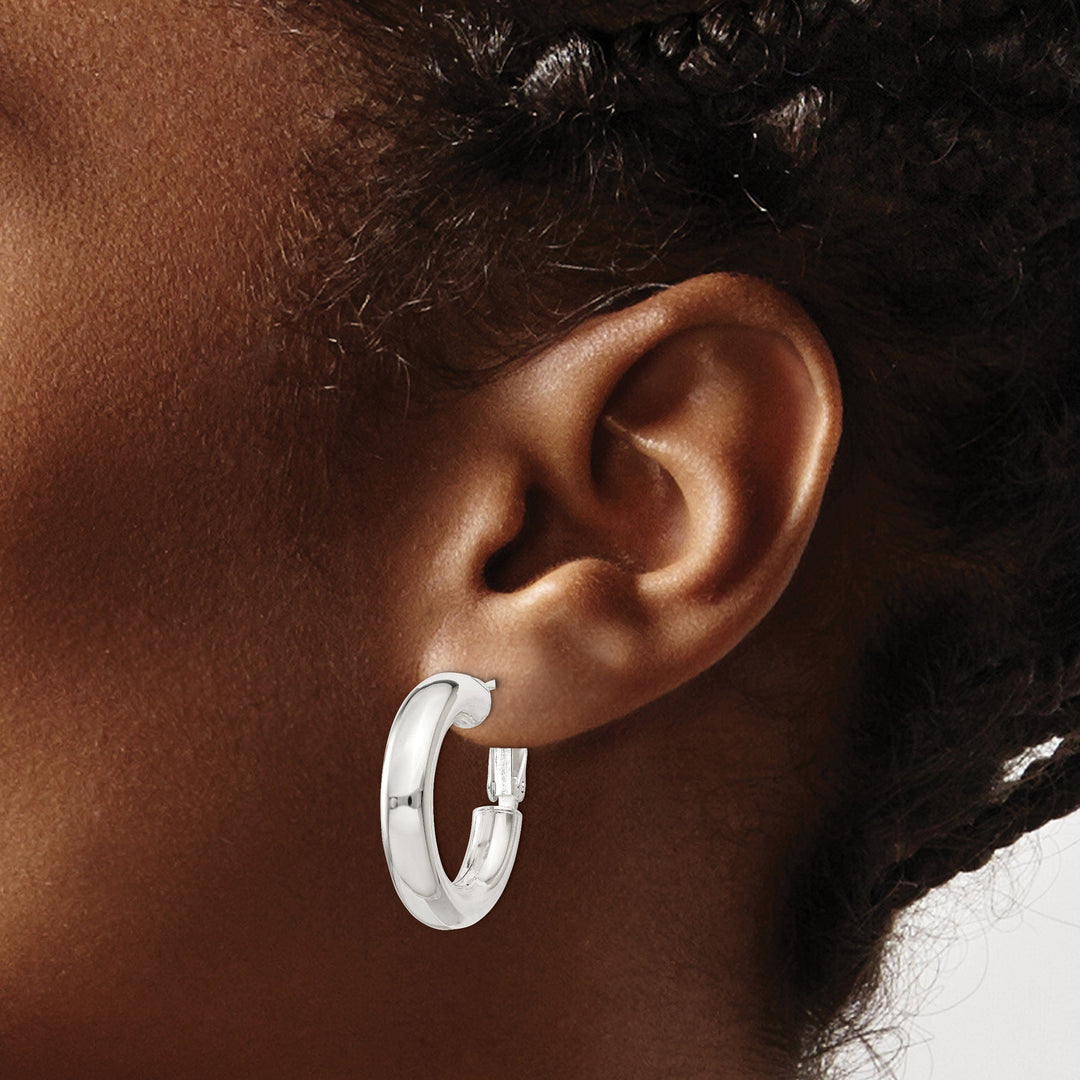 Silver Polished Hollow Hoop Hinged Back Earring