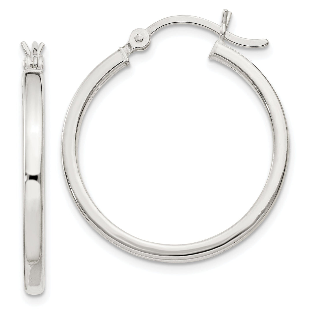 Silver Polished Hollow Hoop Hinged Back Earring