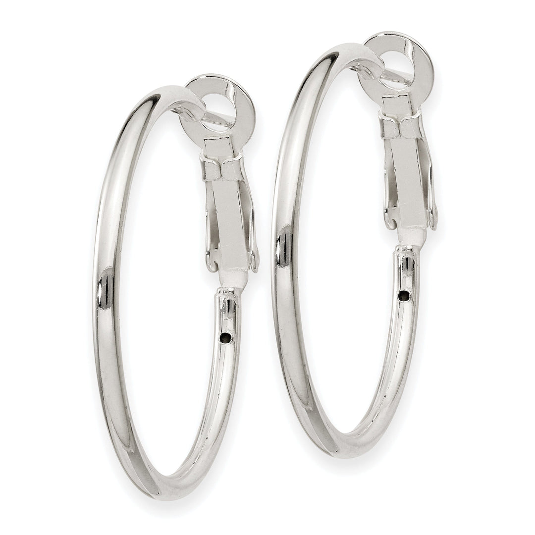 Silver Hollow Omega Clip Back Hoop Earrings