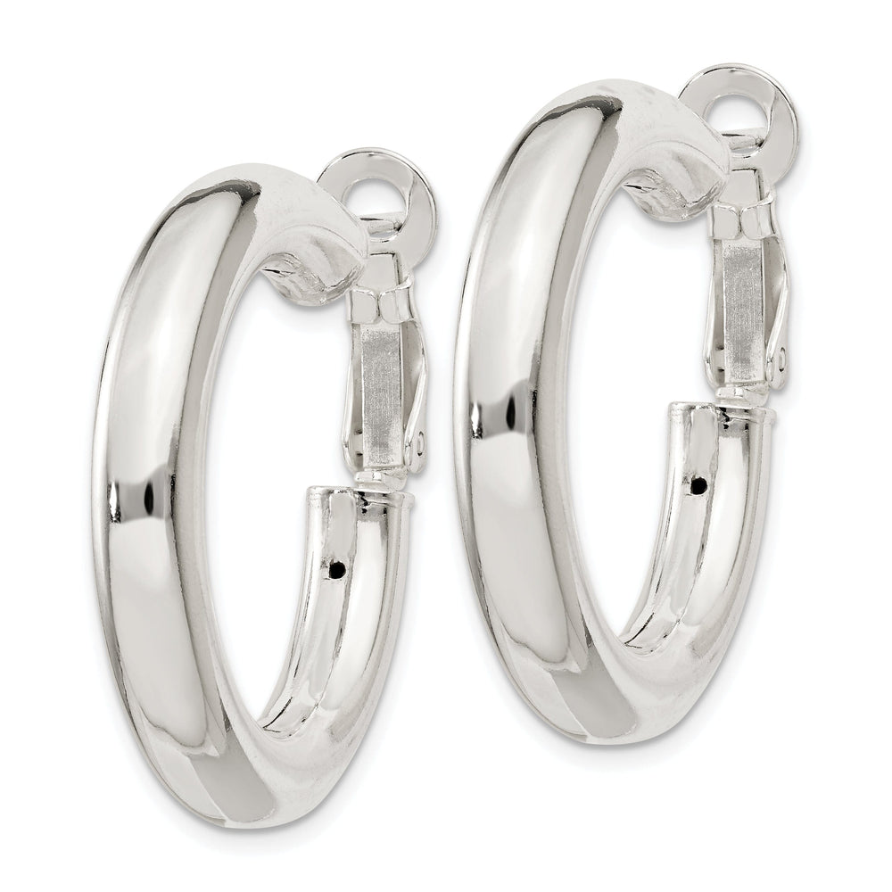 Sterling Silver Hollow Omega Back Hoop Earrings