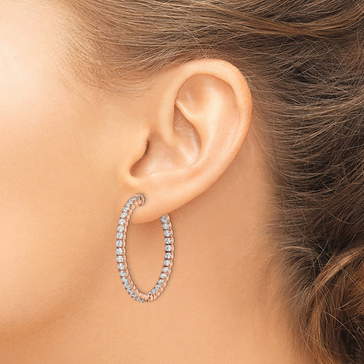 Sterling Silver CZ Round Hoop Earrings