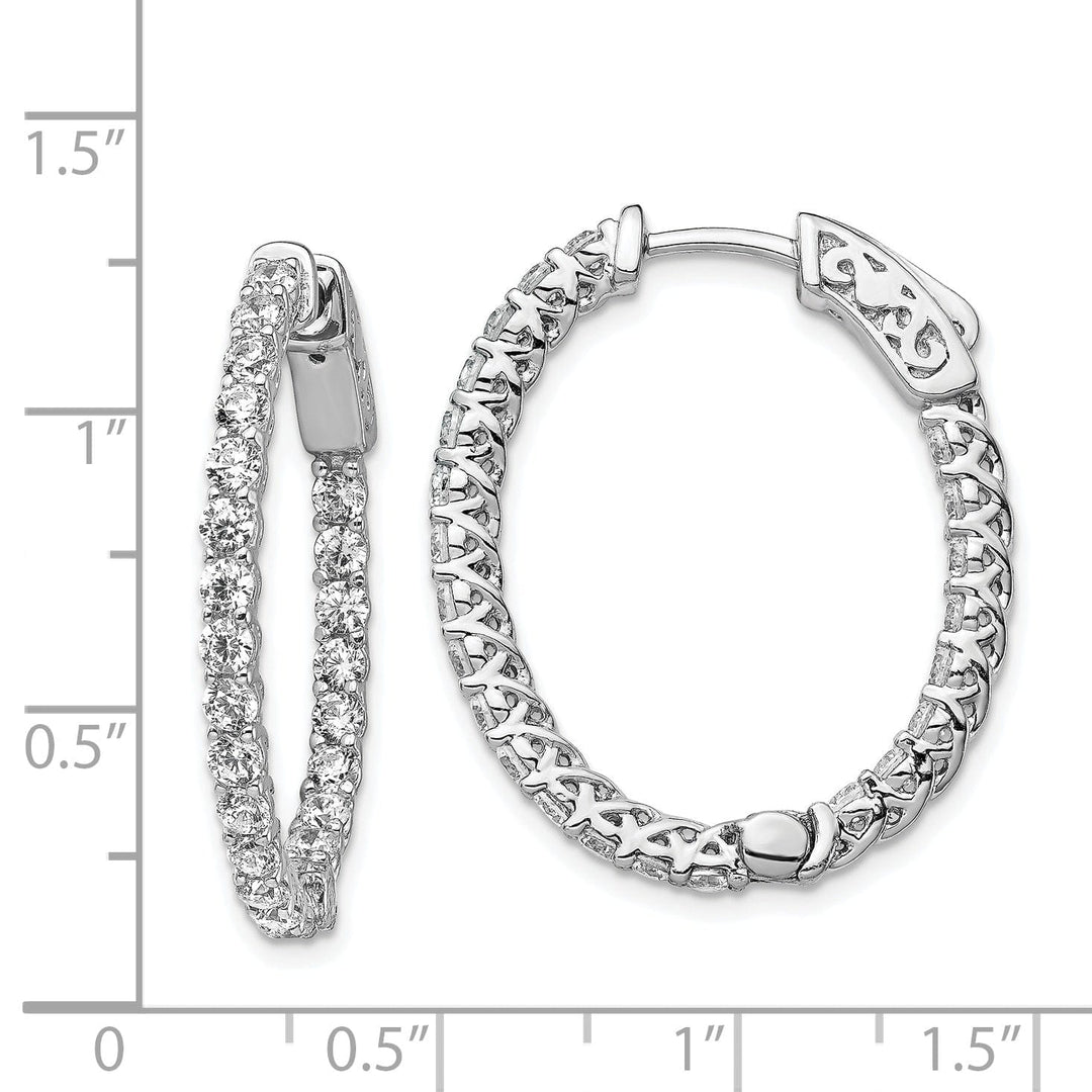 Sterling Silver CZ 46 Stones Oval Hoop Earrings