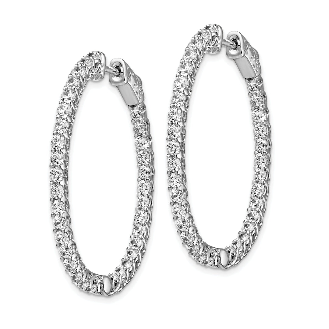 Sterling Silver CZ 66 Stones Oval Hoop Earrings