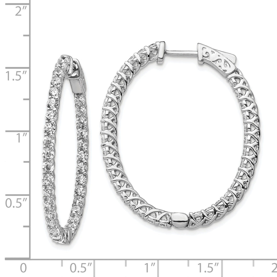 Sterling Silver CZ 66 Stones Oval Hoop Earrings