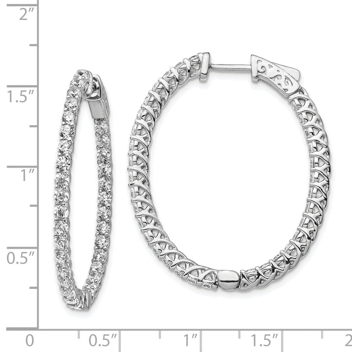 Sterling Silver CZ 66 Stones Oval Hoop Earrings