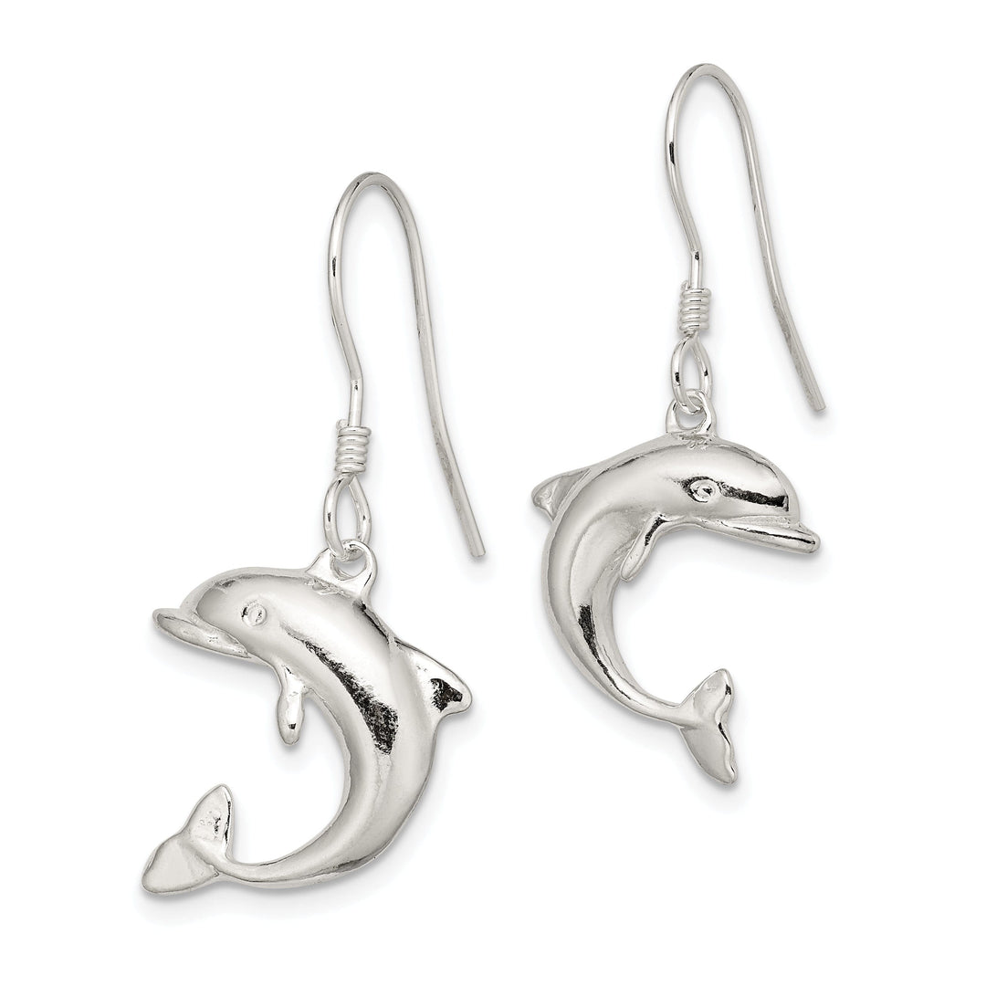 Sterling Silver Dolphin Dangle Hook Earrings