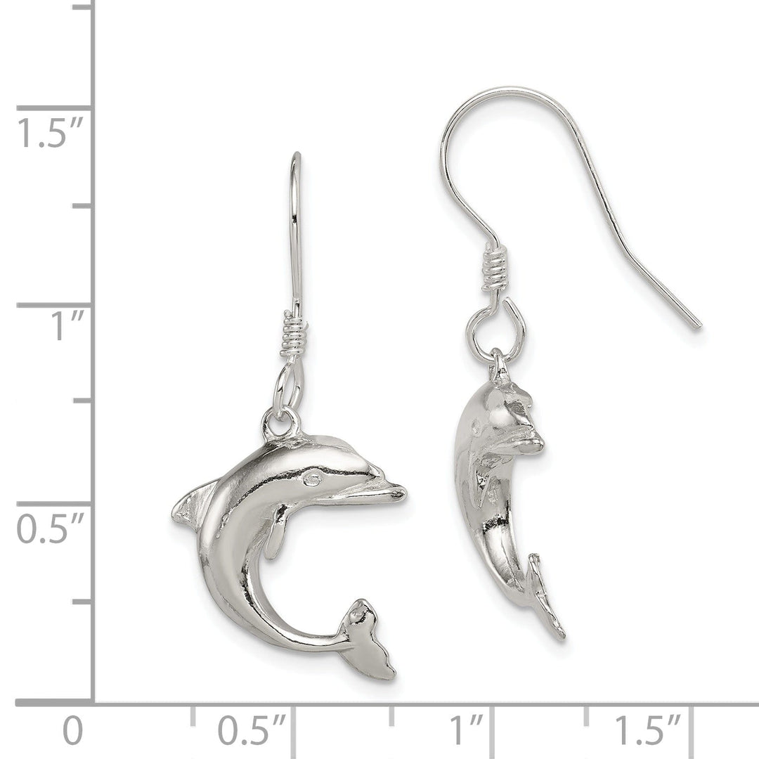 Sterling Silver Dolphin Dangle Hook Earrings