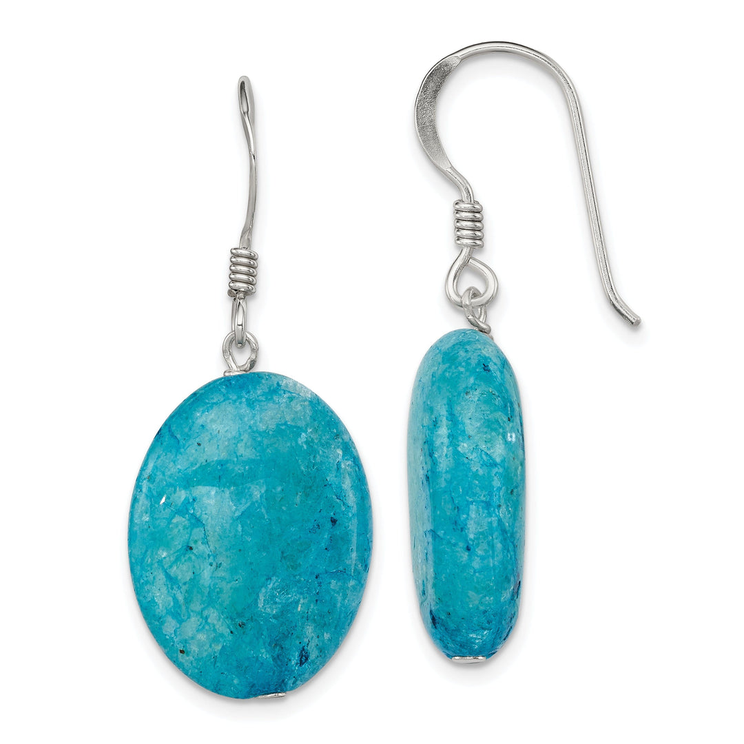 Silver Aventurine Teal Dangle Hook Earrings